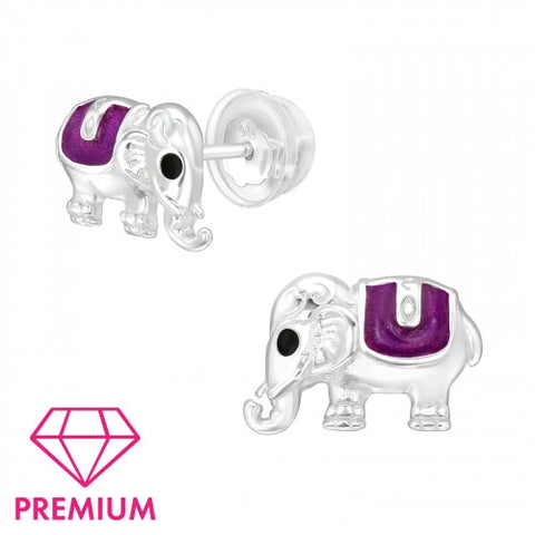 925 Sterling Silver Elephant Premium Earrings with Epoxy