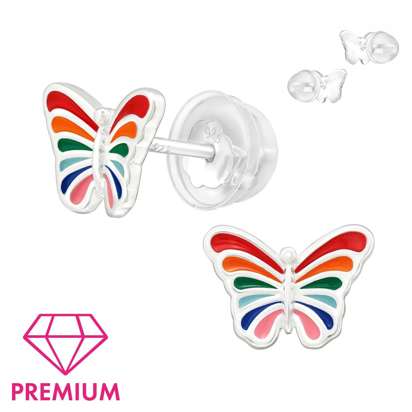 925 Sterling Silver Butterfly Premium Earrings with Epoxy