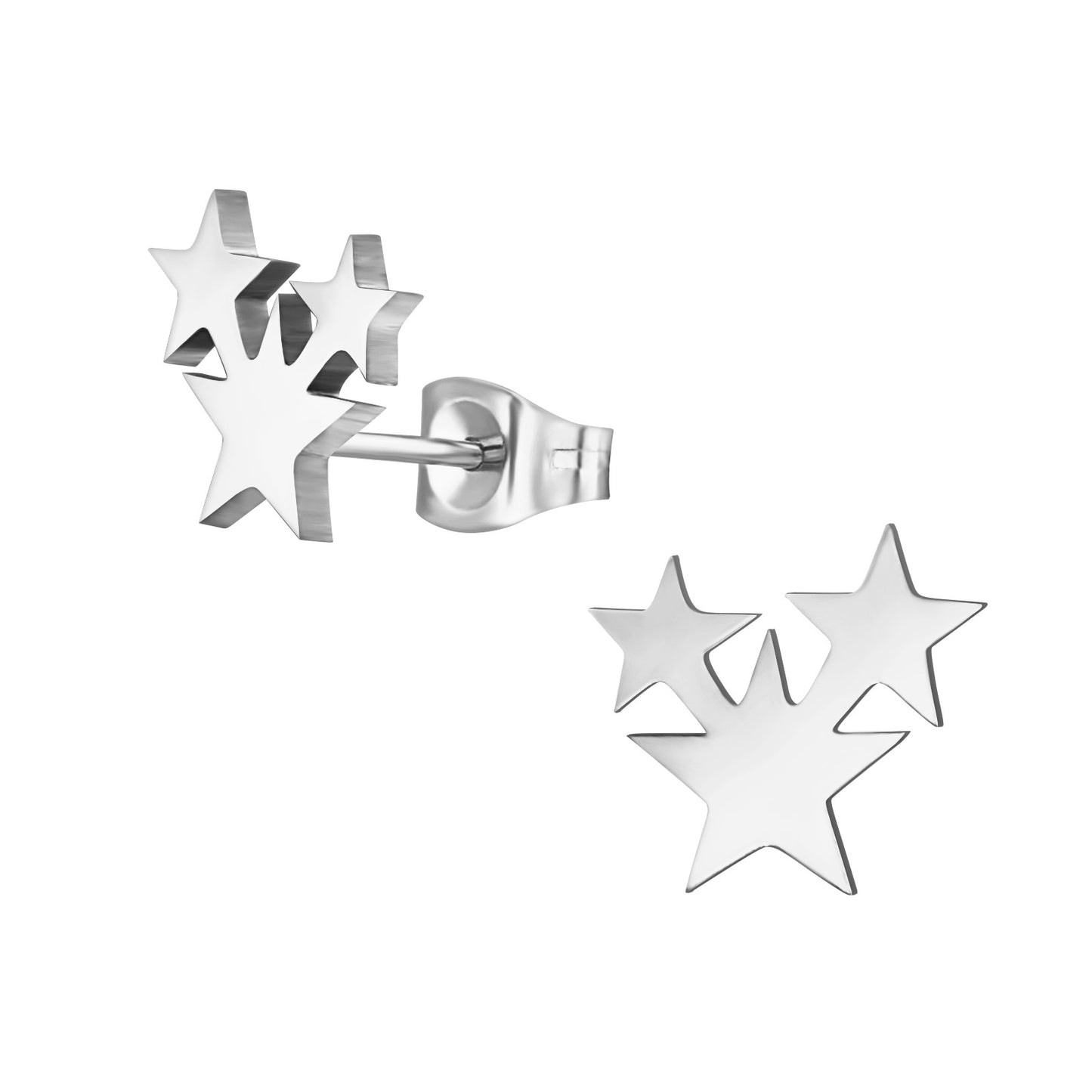 High Polish Surgical Steel Triple Star Ear Studs