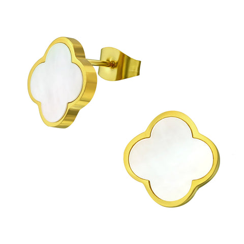 Gold Surgical Steel Flower Ear Studs  with Imitation Stone