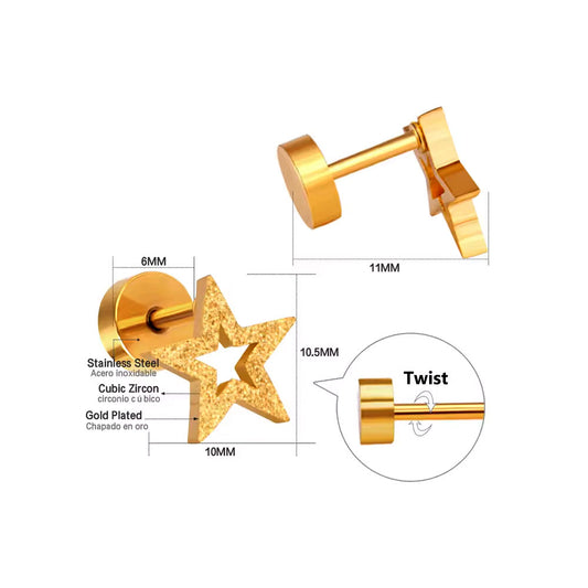 Gold-Plated Stainless Steel Star Stud Earrings (Twist Back)