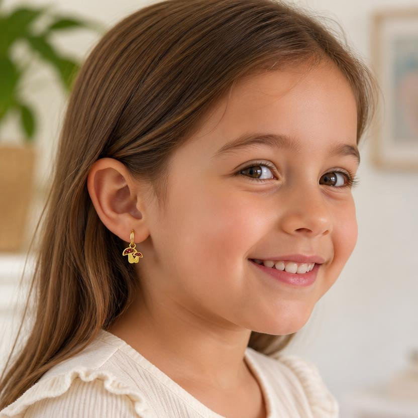 Gold-Plated Stainless Steel Hoop Mushroom Earrings