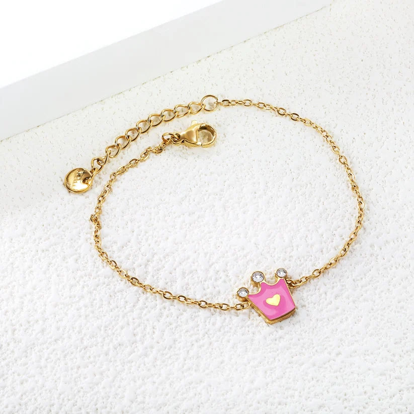 Kids Pink Crown Gold-Plated Bracelet
