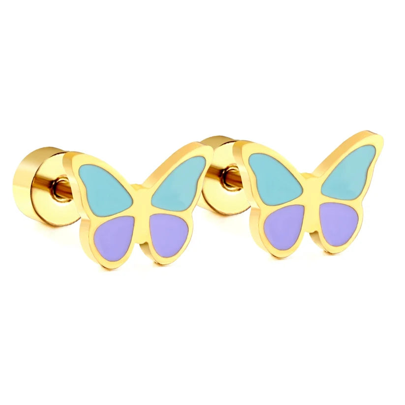 Gold-Plated Stainless Steel Butterfly Stud Earrings (Twist Back)