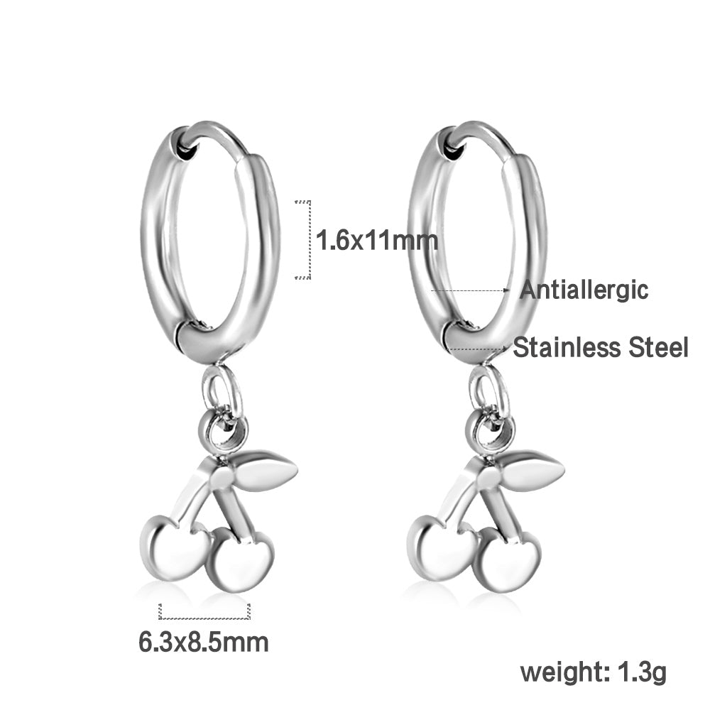 Stainless Steel Cherry Hoop Earrings with Epoxy