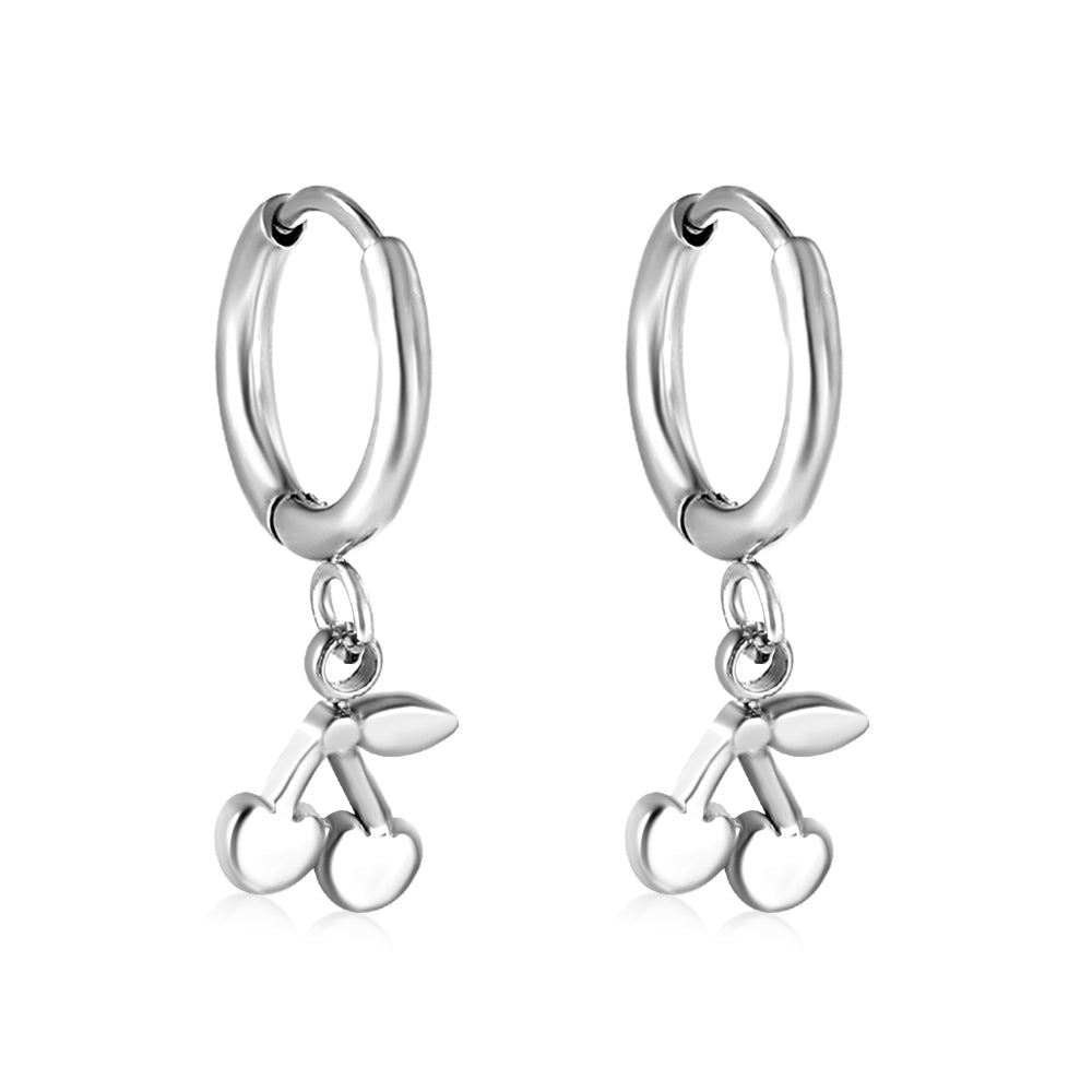 Stainless Steel Cherry Hoop Earrings with Epoxy