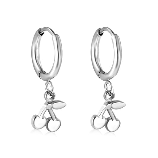 Stainless Steel Cherry Hoop Earrings with Epoxy