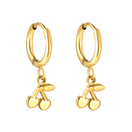 Gold-Plated Stainless Steel Cherry Hoop Earrings with Epoxy