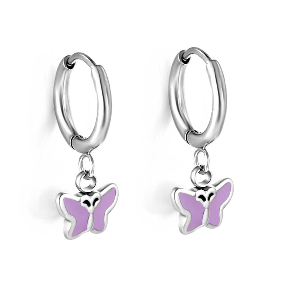 Stainless Steel Butterfly Hoop Earrings with Epoxy