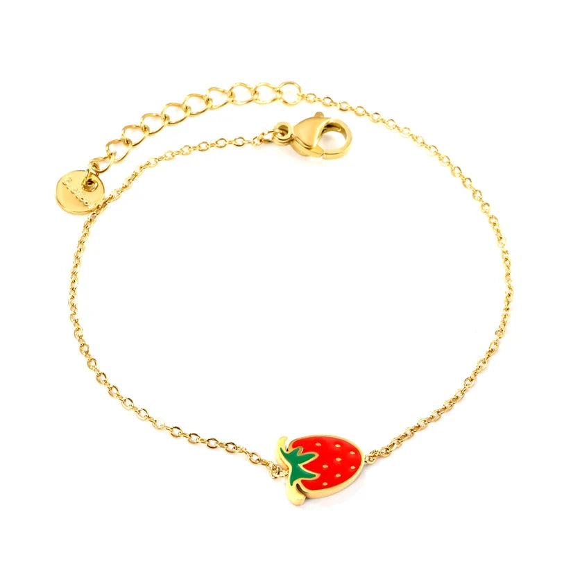Kids Red Strawberry Gold-Plated Bracelet