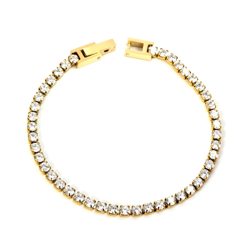 Adult Round White Crystal Zirconium Clasp Gold Plated Bracelet
