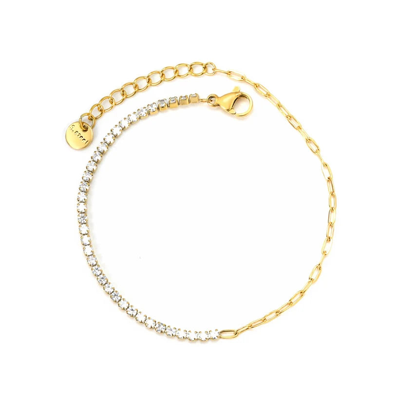 Adult White Four-Prong Round Zirconia Bracelet, Gold-Plated