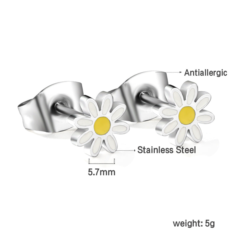 Stainless Steel Small Flower Stud Earrings with Epoxy