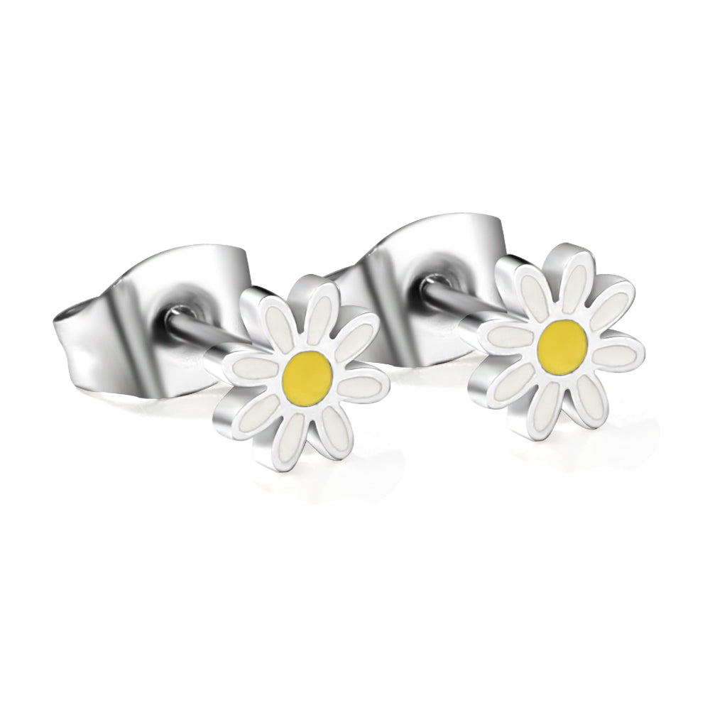 Stainless Steel Small Flower Stud Earrings with Epoxy