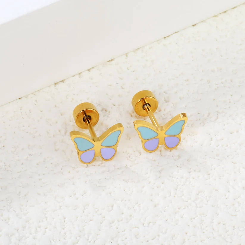Gold-Plated Stainless Steel Butterfly Stud Earrings (Twist Back)
