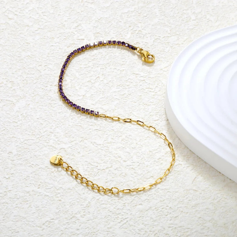 Adult Black Four-Prong Round Zirconia Bracelet, Gold Plated
