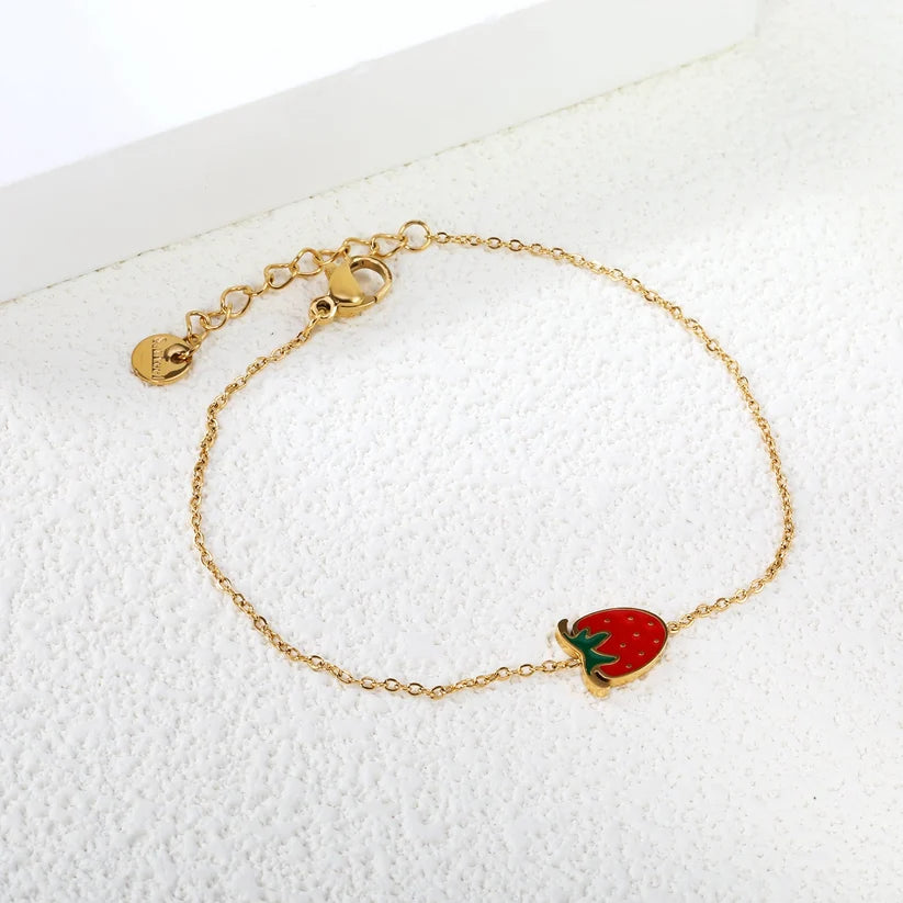 Kids Red Strawberry Gold-Plated Bracelet