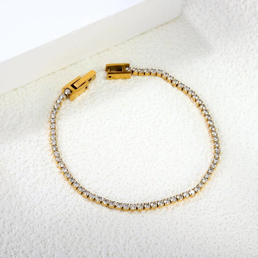 Adult Round White Crystal Zirconium Clasp Gold Plated Bracelet