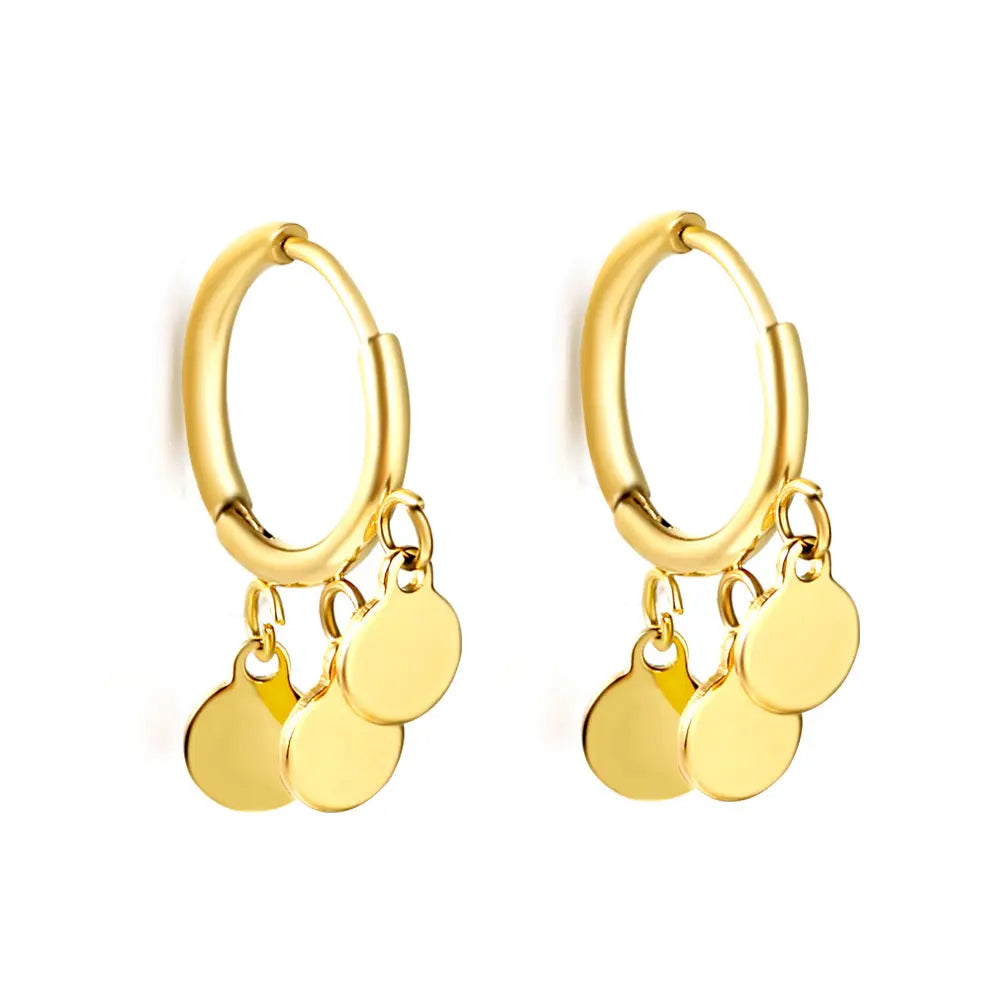 Adult Gold-Plated Stainless Steel Hoop Earrings With 3 Circles