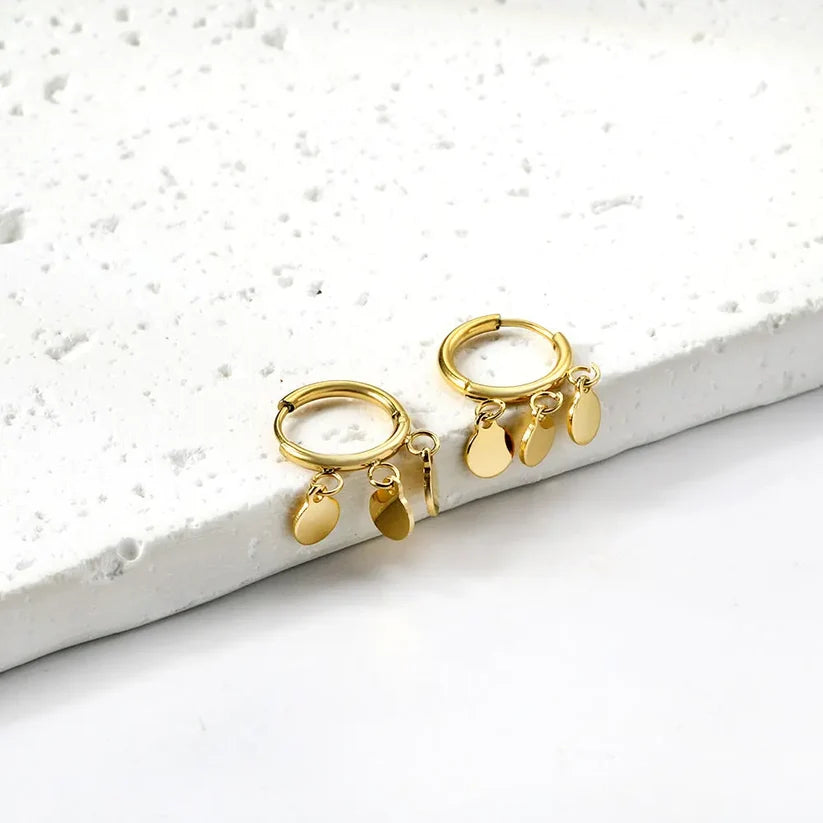 Adult Gold-Plated Stainless Steel Hoop Earrings With 3 Circles