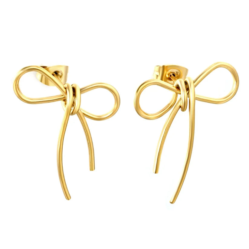 Adult Gold-Plated Stainless Steel Bow Earrings