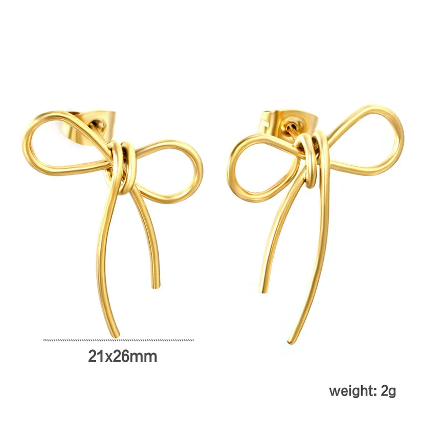 Adult Gold-Plated Stainless Steel Bow Earrings