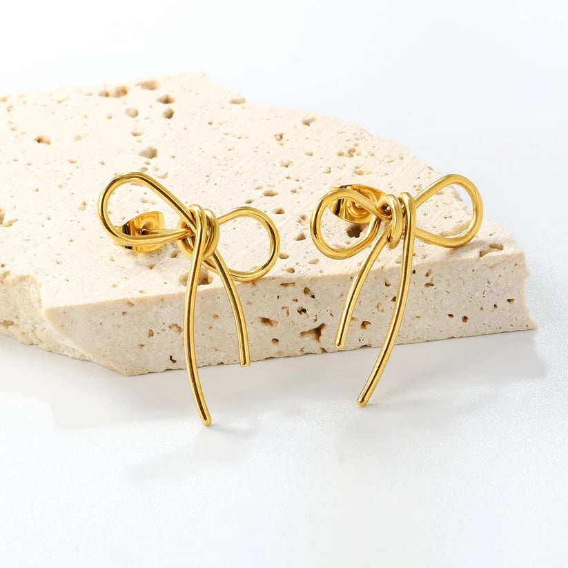 Adult Gold-Plated Stainless Steel Bow Earrings