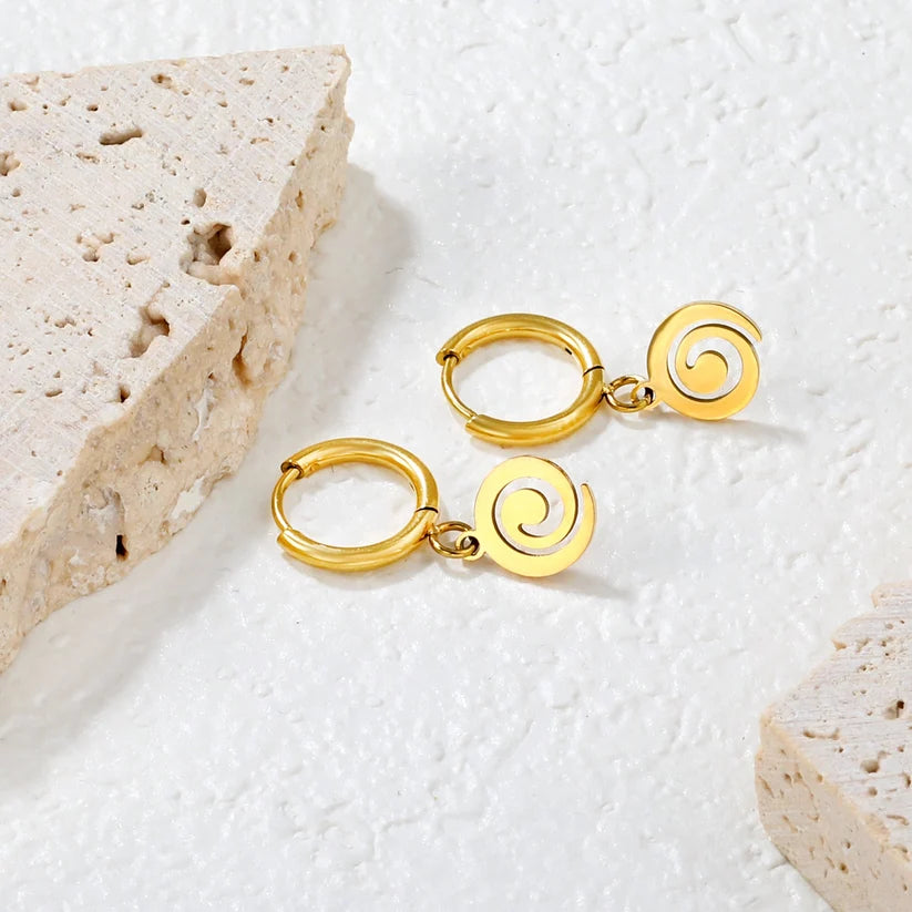Gold-Plated Stainless Steel Spiral Hoop Earrings
