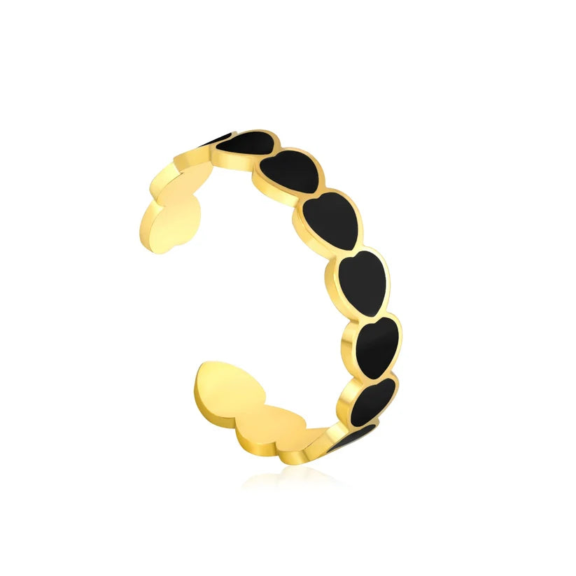 Adult 18K Gold Plated Enamel Black Heart Open Ring