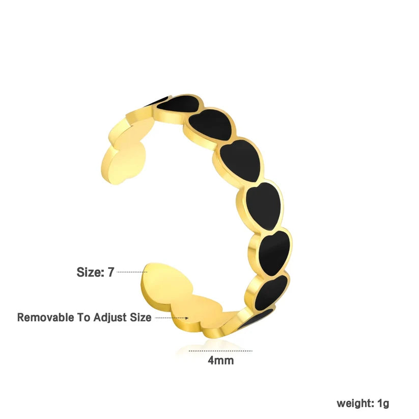 Adult 18K Gold Plated Enamel Black Heart Open Ring