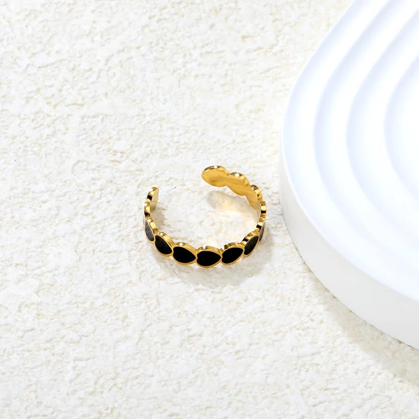 Adult 18K Gold Plated Enamel Black Heart Open Ring
