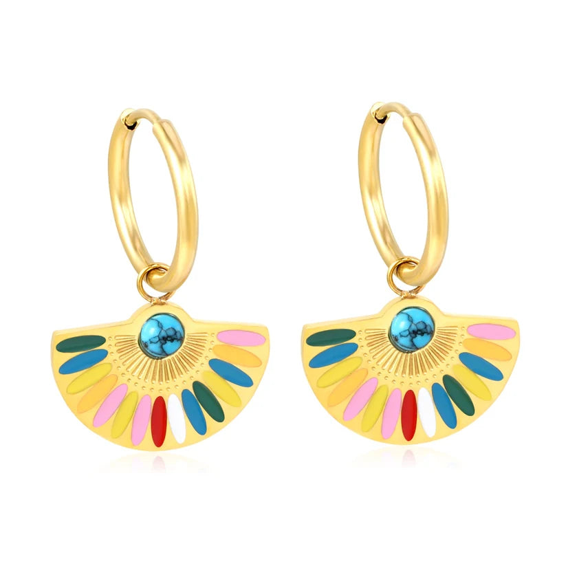 Adult Gold-Plated Scalloped Colorful Earrings