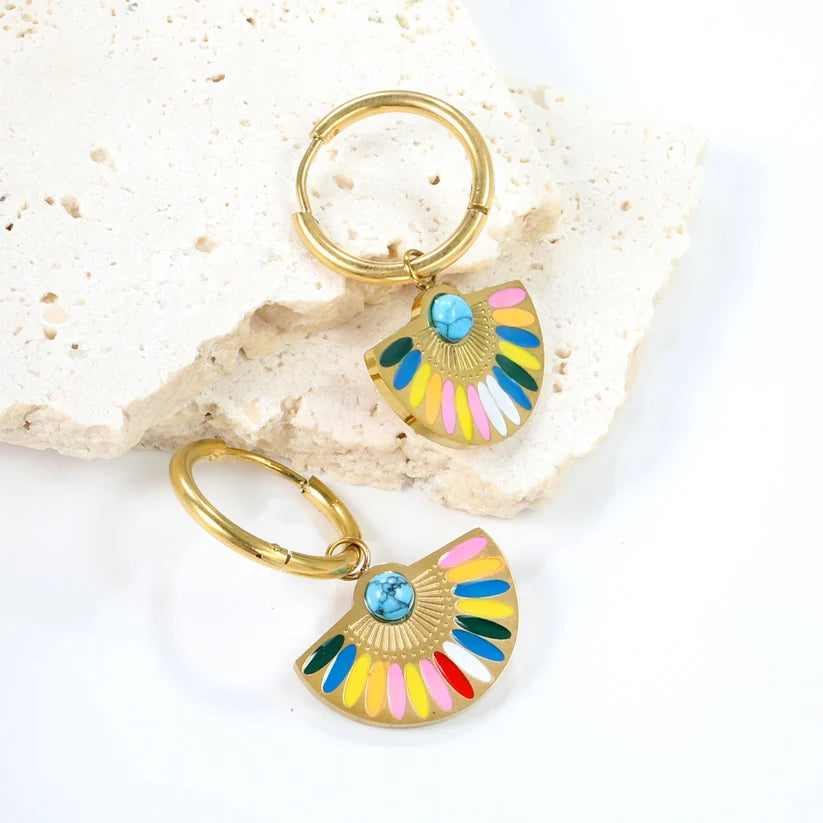 Adult Gold-Plated Scalloped Colorful Earrings