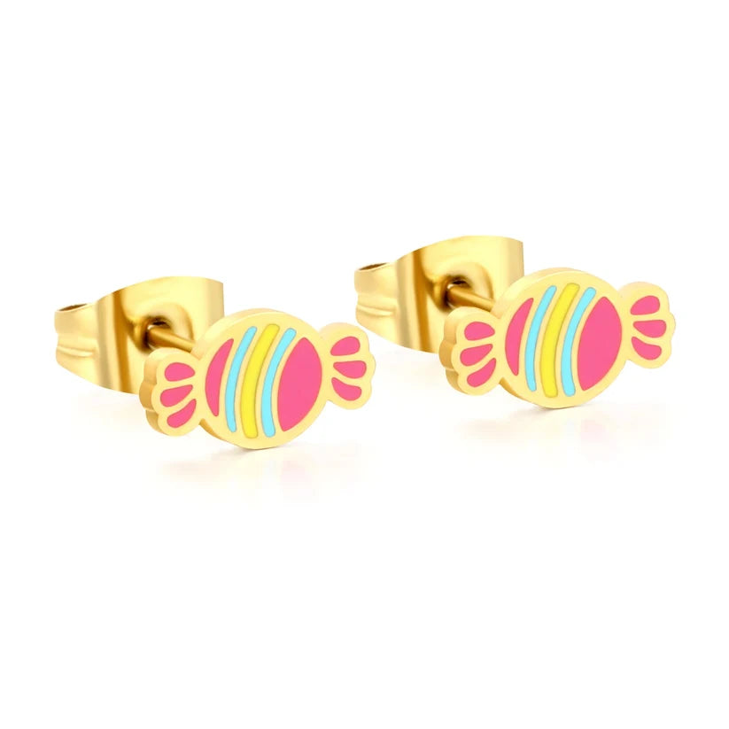 Gold-Plated Stainless Steel Candy Stud Earrings