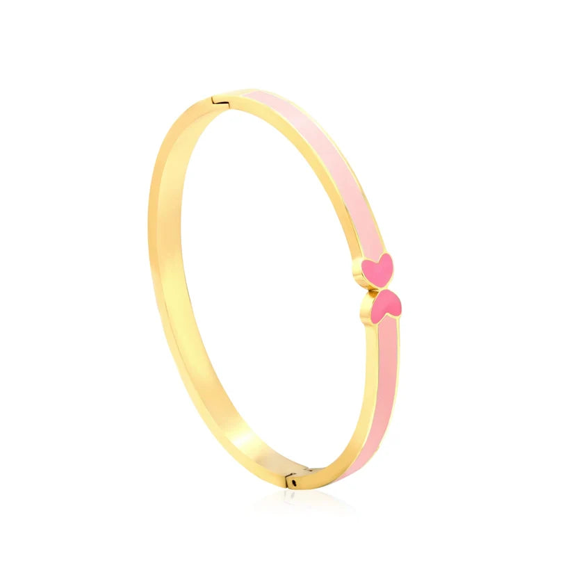 Adult Pink Drip Oil Snap Gold-Plated Bracelet