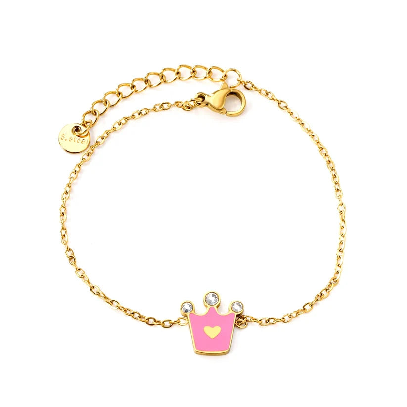 Kids Pink Crown Gold-Plated Bracelet