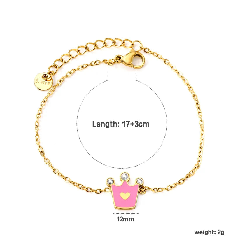 Kids Pink Crown Gold-Plated Bracelet