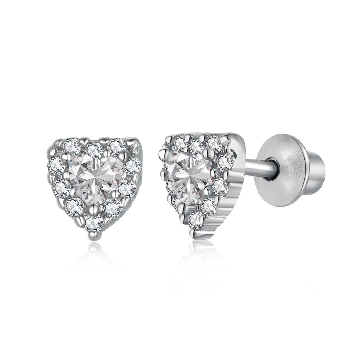 925 Sterling Silver Heart Screw Back Ear Stud