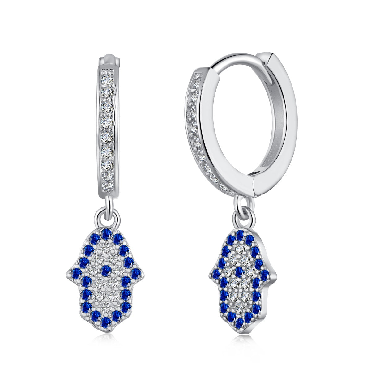 Adult 925 Sterling Silver Hamsa Hand Crystal Hoop Earrings