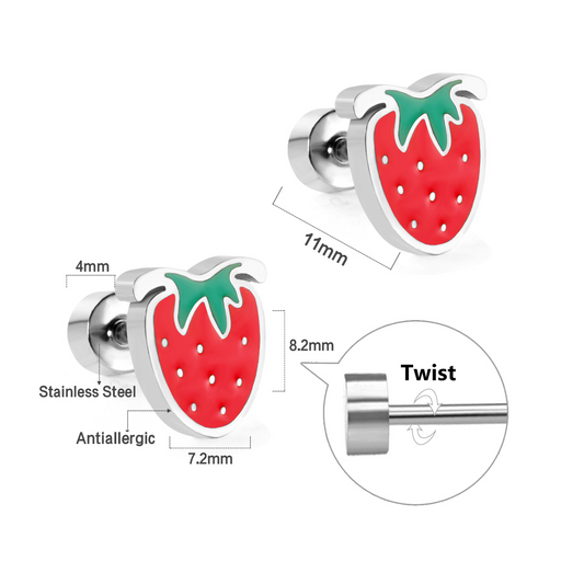 Stainless Steel Strawberry Stud Earrings with Epoxy