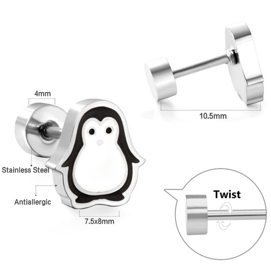 Stainless Steel penguin Stud Earrings with Epoxy