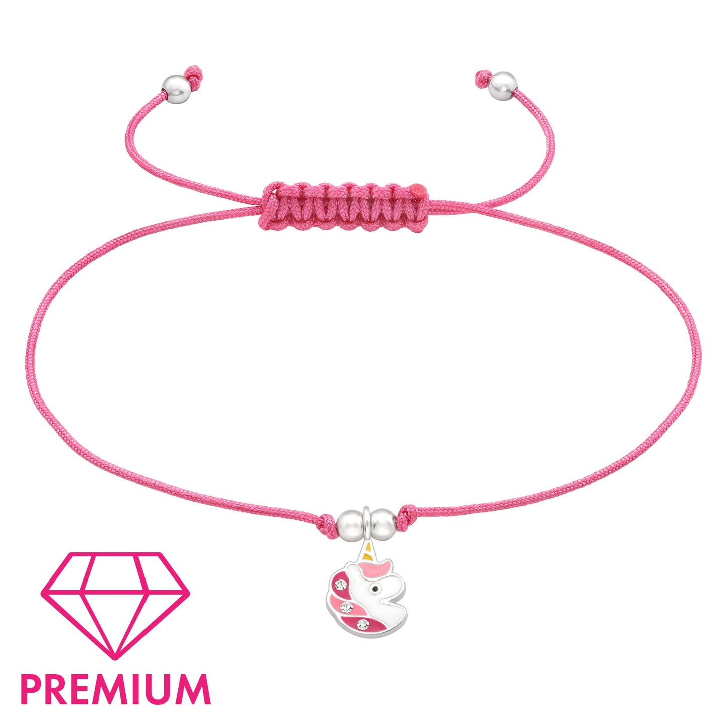 925 Sterling Silver Unicorn  Kids Adjustable Corded Bracelet with Crystal and Epoxy