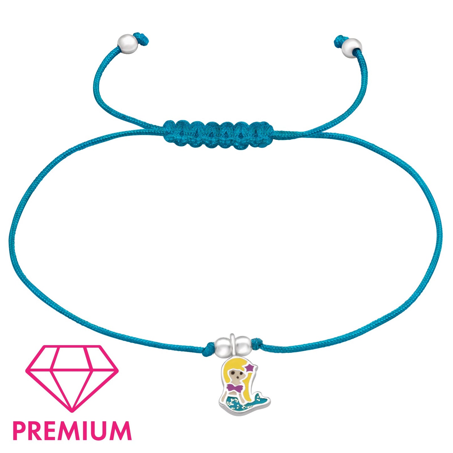 925 Silver Mermaid Adjustable Corded Bracelet with Epoxy