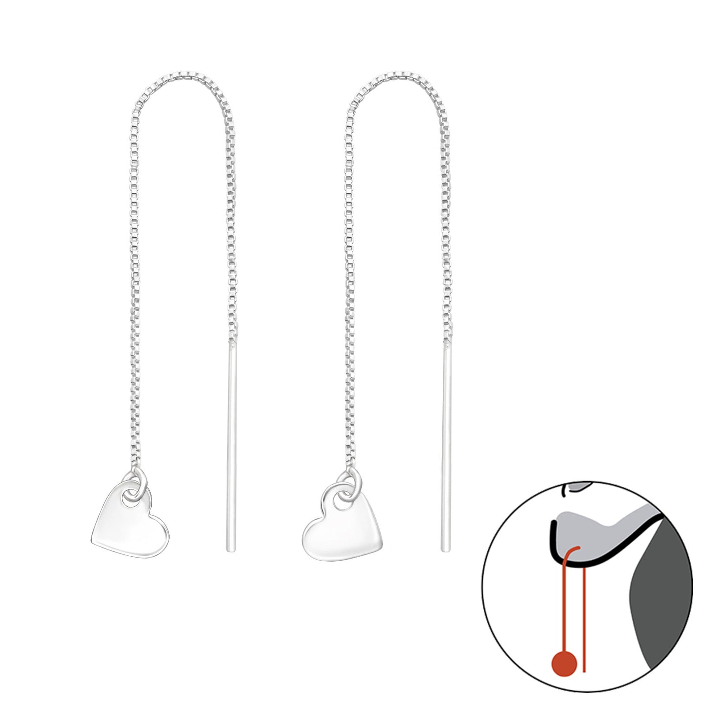 Adult 925 Sterling Silver Thread Through Heart Earring