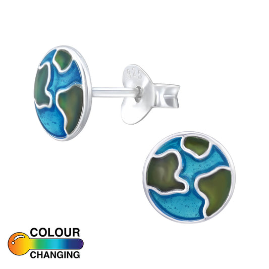 925 Sterling Silver Earth Earrings with Mood Epoxy