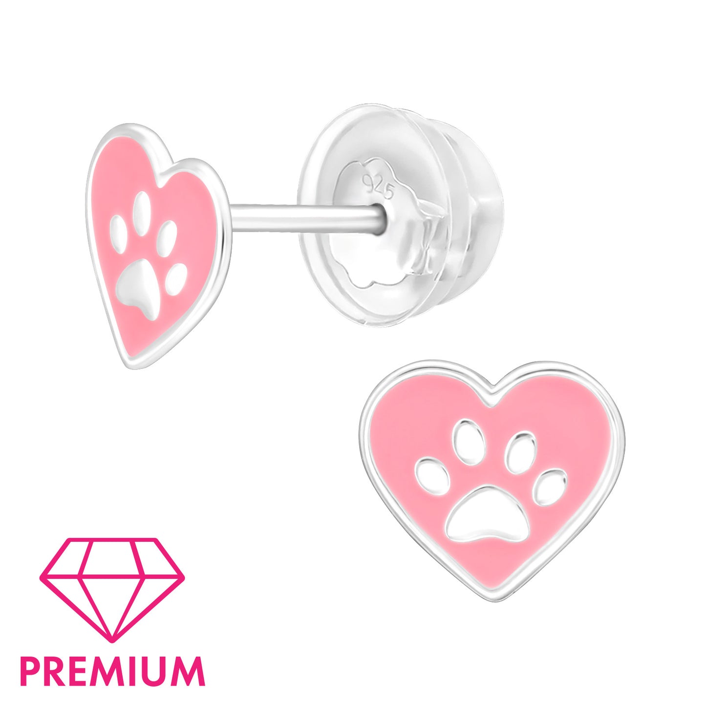 925 Sterling Silver Heart Paw Premium Earrings with Epoxy
