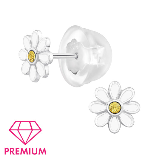 925 Sterling Silver Premium Flower Kid Ear Studs with Crystal and Epoxy