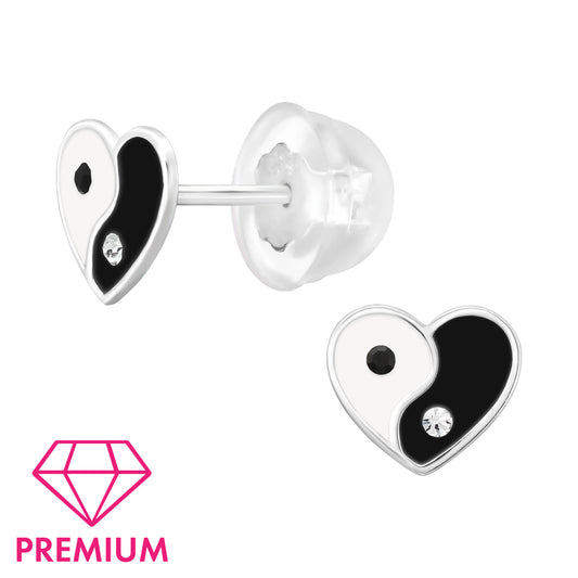 925 Sterling Silver Yin Yang Heart Premium Earrings with Epoxy