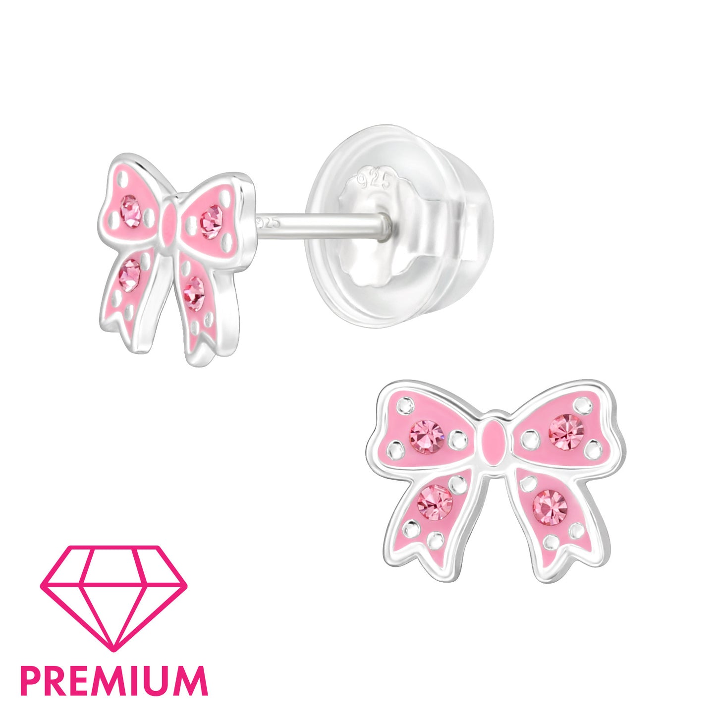 925 Sterling Silver Bow Kid Premium Earrings with Crystal and Epoxy