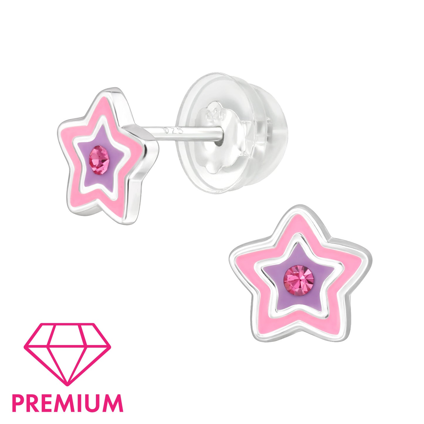 925 Sterling Silver Premium Star Ear Studs with Crystal and Epoxy